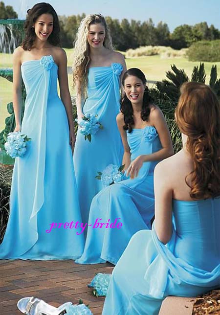 Turquoise Chiffon Evening Ball Gown Party Prom Bridesmaid Dress