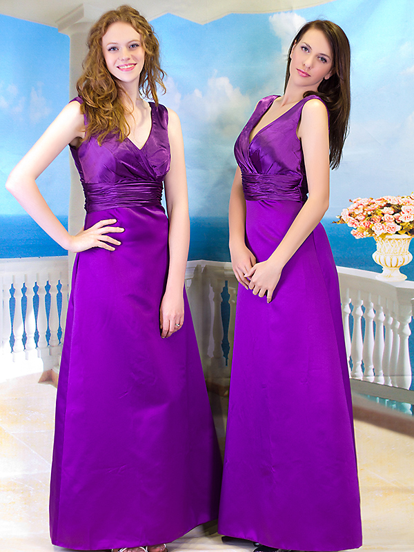 Purple Satin Formal Long Ball Gown Party Prom Bridesmaid dress
