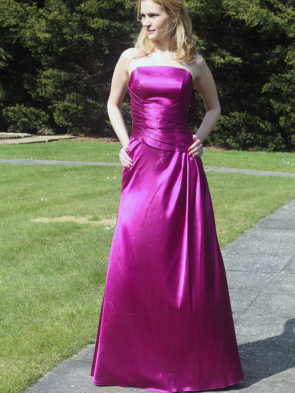 Fuschia Purple Shinny satin strapsless dress style:2011