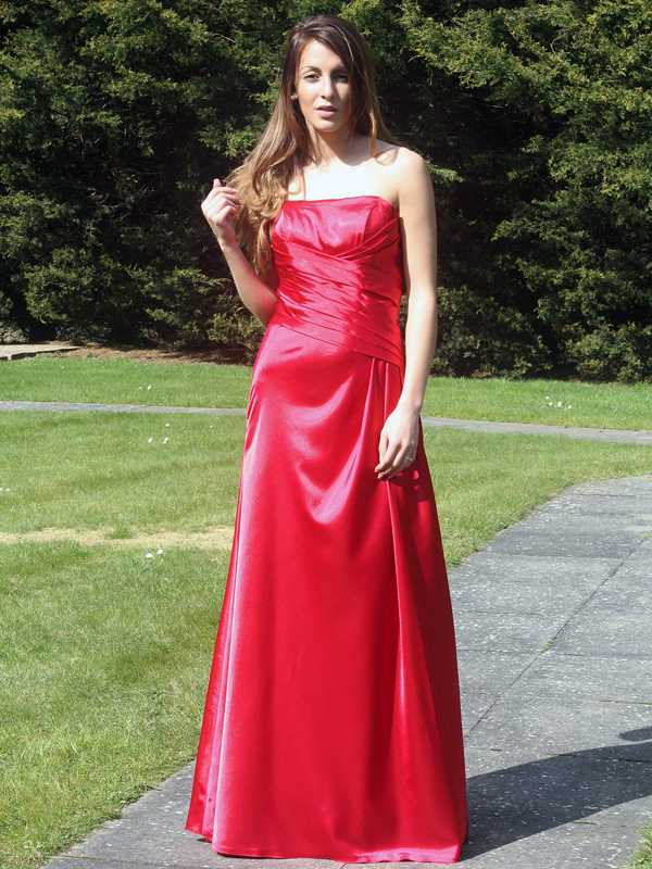 Red Satin Bridesmaid Evening Party Prom Dress Style:2011