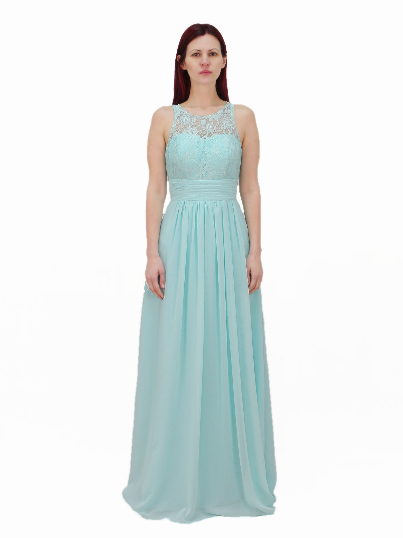 Mint Lace Chiffon Bridesmaid Dress - Click Image to Close