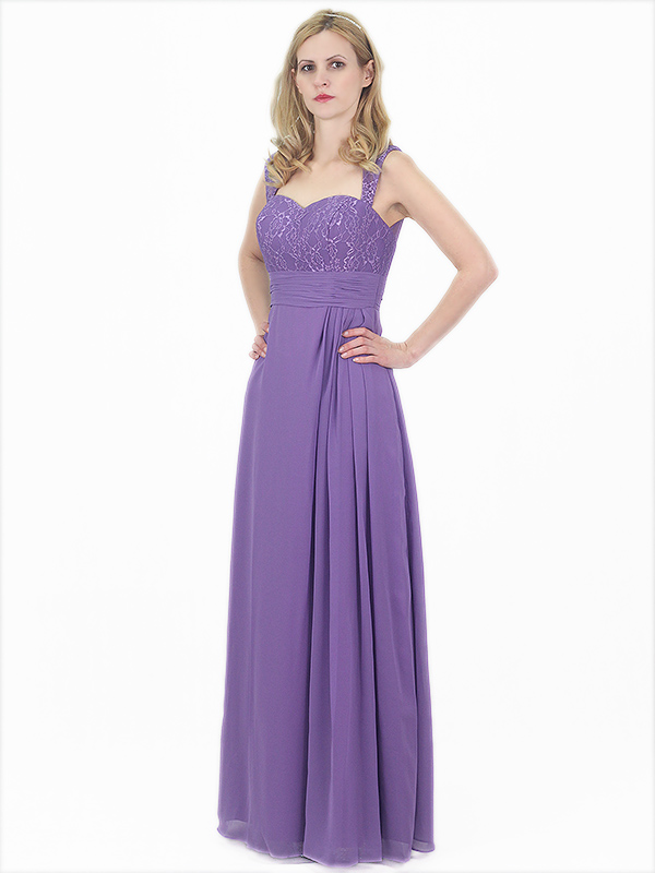Purple Lace chiffon bridesmaid dress zip back