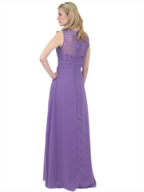 Purple Lace chiffon bridesmaid dress zip back