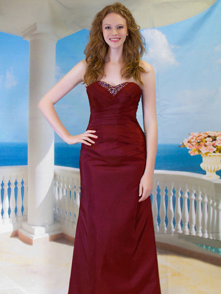 Burgundy Taffeta Evening Ball Gown Party Prom Bridesmaid Dress