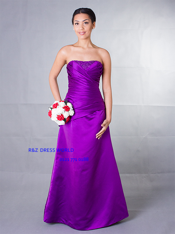 Purple satin bridesmaids dress evening porm dress