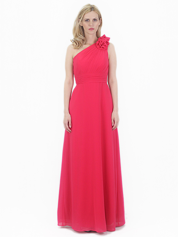 Red Chiffon Bridesmaid Evening Party Prom Dress One shoulder