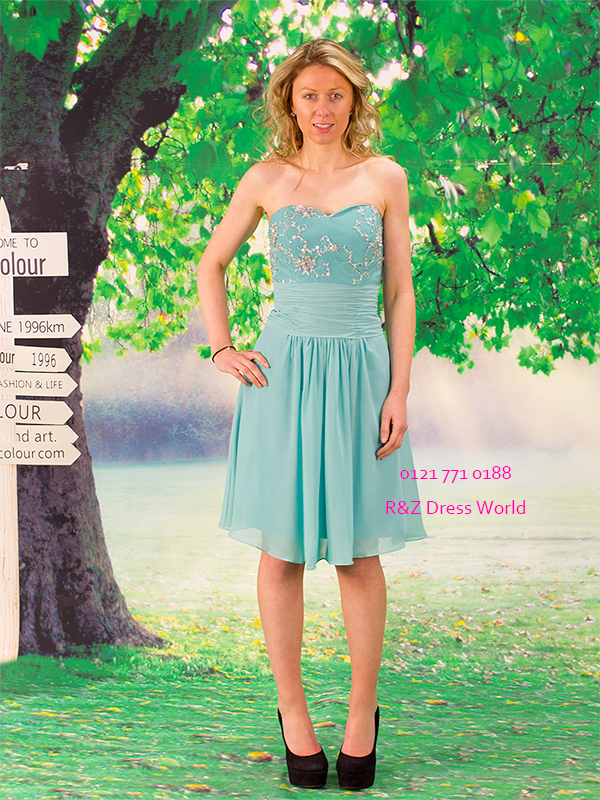 Turquoise chiffon prom dress strapless bridesmaid evening dress