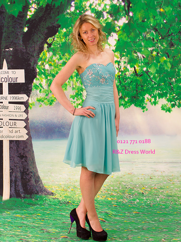 (image for) Turquoise chiffon prom dress strapless bridesmaid evening dress