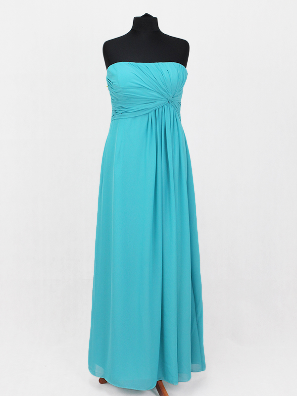 Turquoise strapless chiffon bridesmaids dress