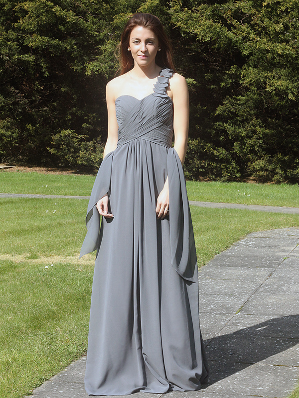 (image for) Grey chiffon one shoulder bridesmaid dress/evening dress 6720