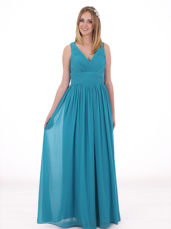 (image for) Blue chiffon two shoulders bridesmaid dress zip back