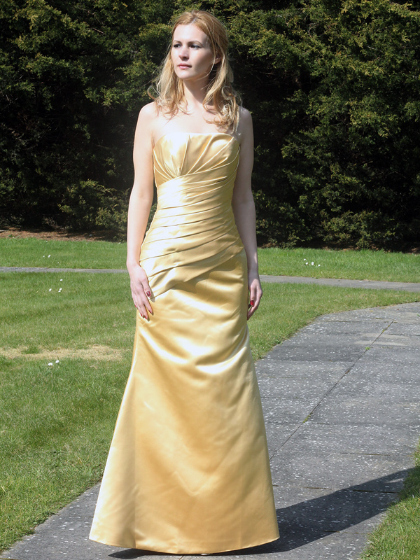 (image for) Gold satin bridesmaids dress fit and flare style 8304