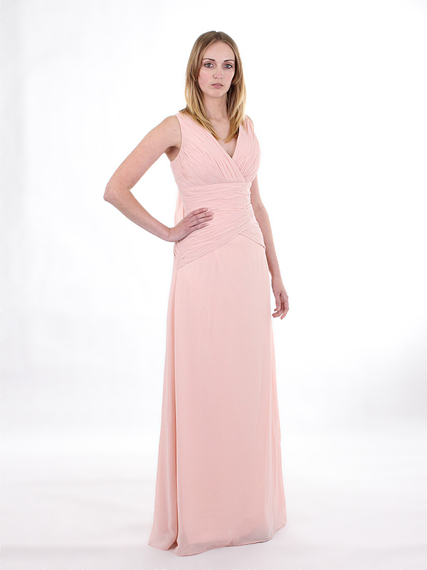 (image for) Blush pink strapless chiffon bridesmaids dress with sashes