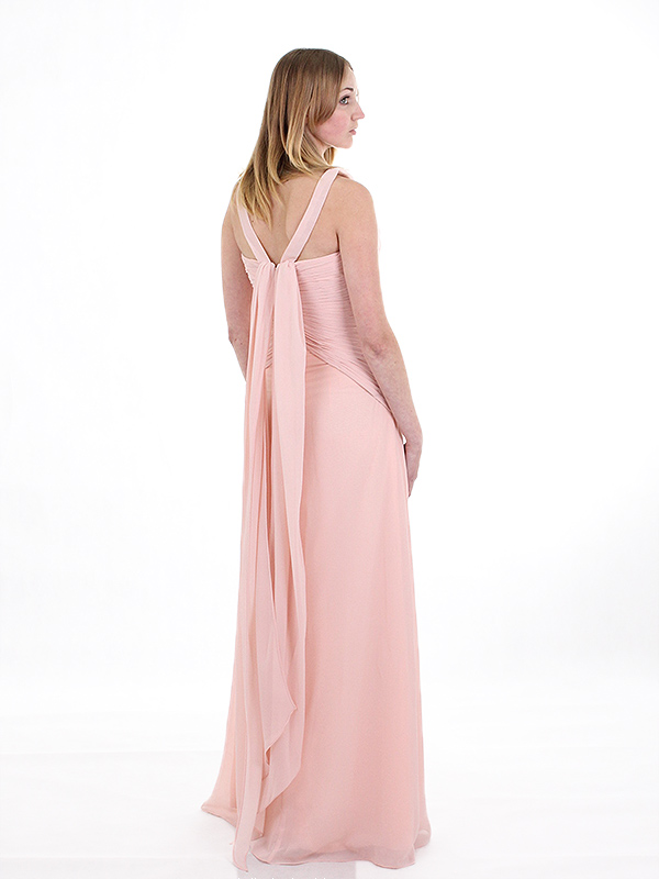 (image for) Blush pink strapless chiffon bridesmaids dress with sashes