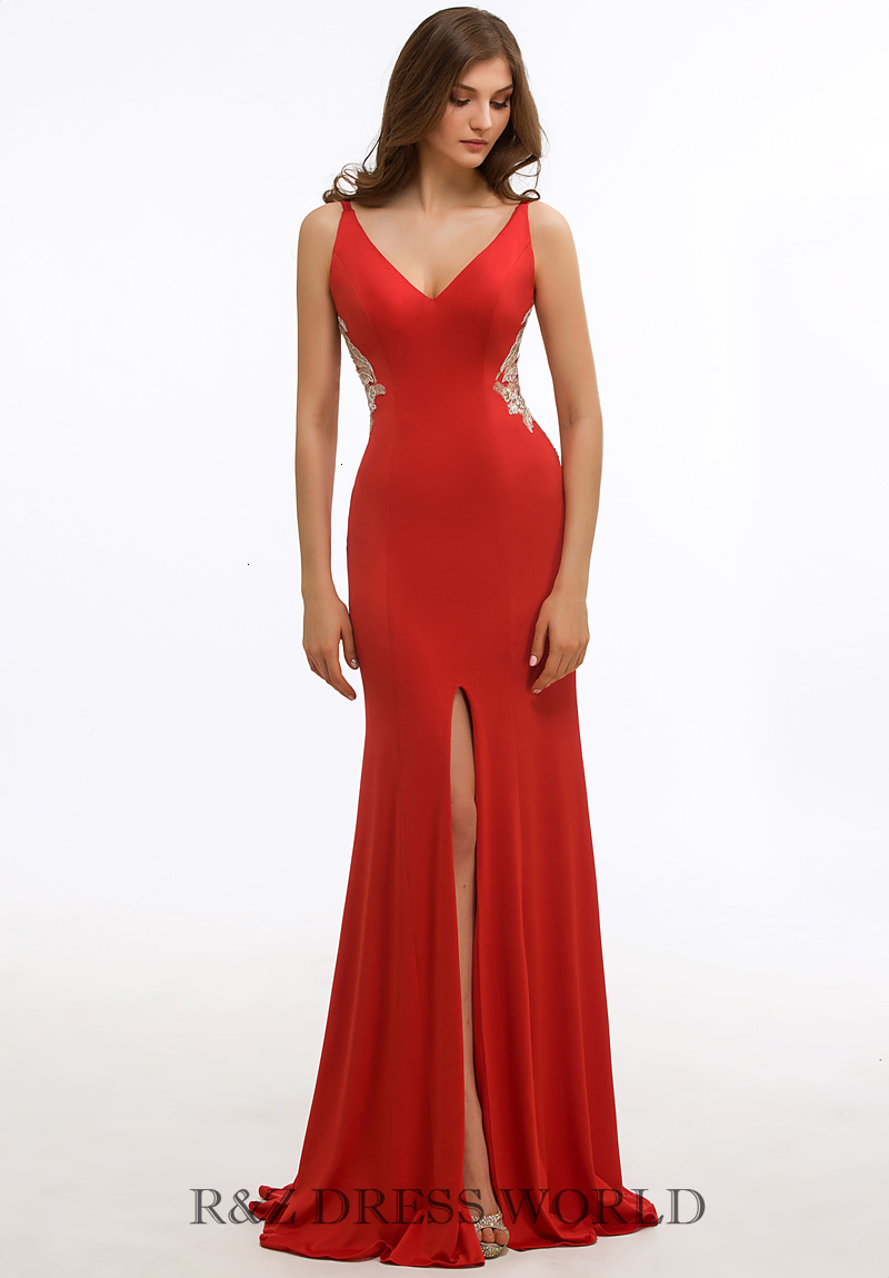 Red italy satin dress with low V back