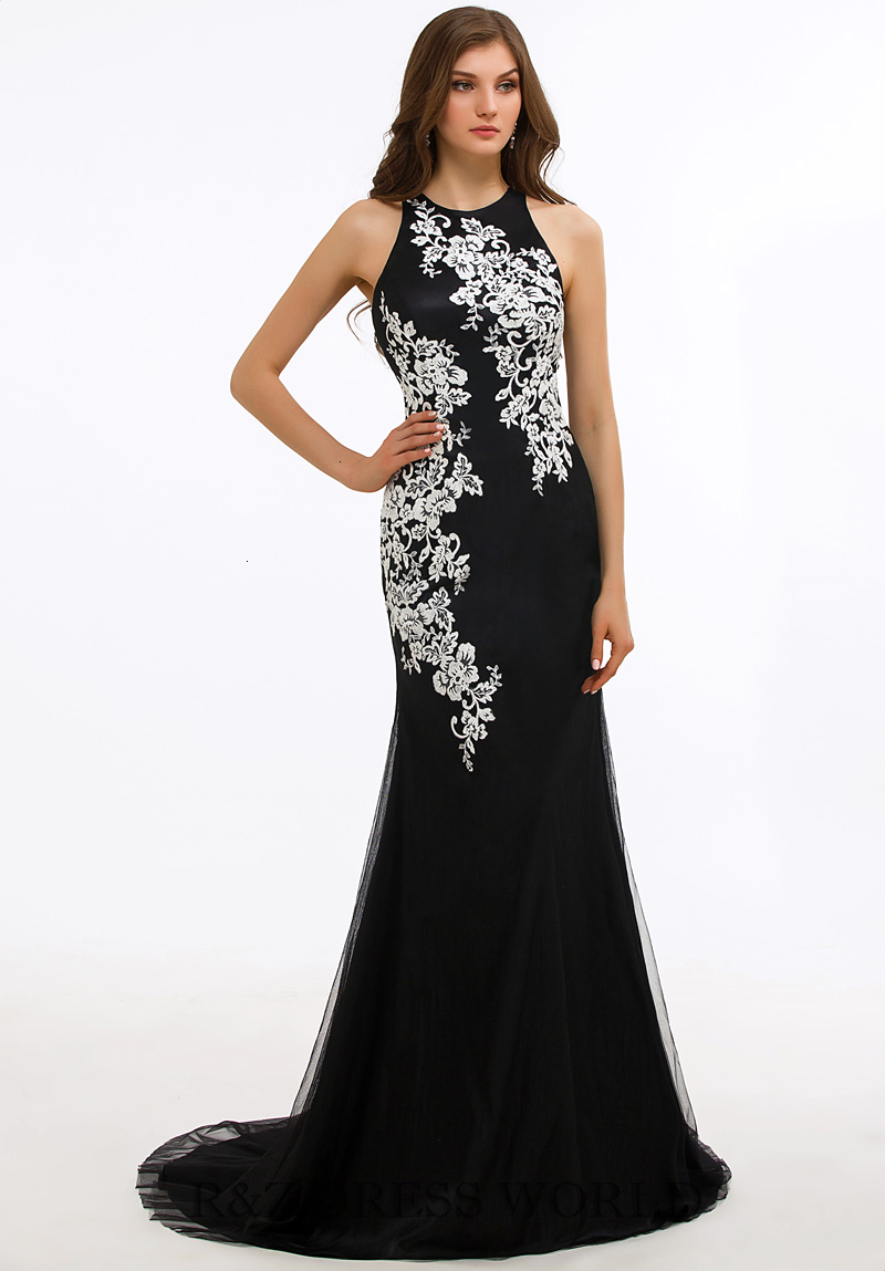 Black chiffon dress with ivory lace applique