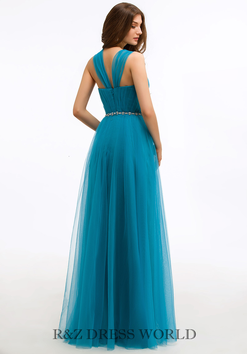 (image for) Teal blue prom dress with beading waistband