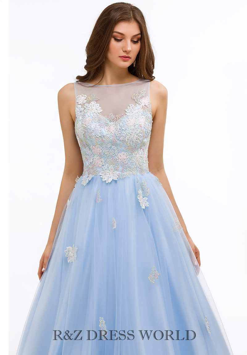 Baby blue lace applique dress - Click Image to Close