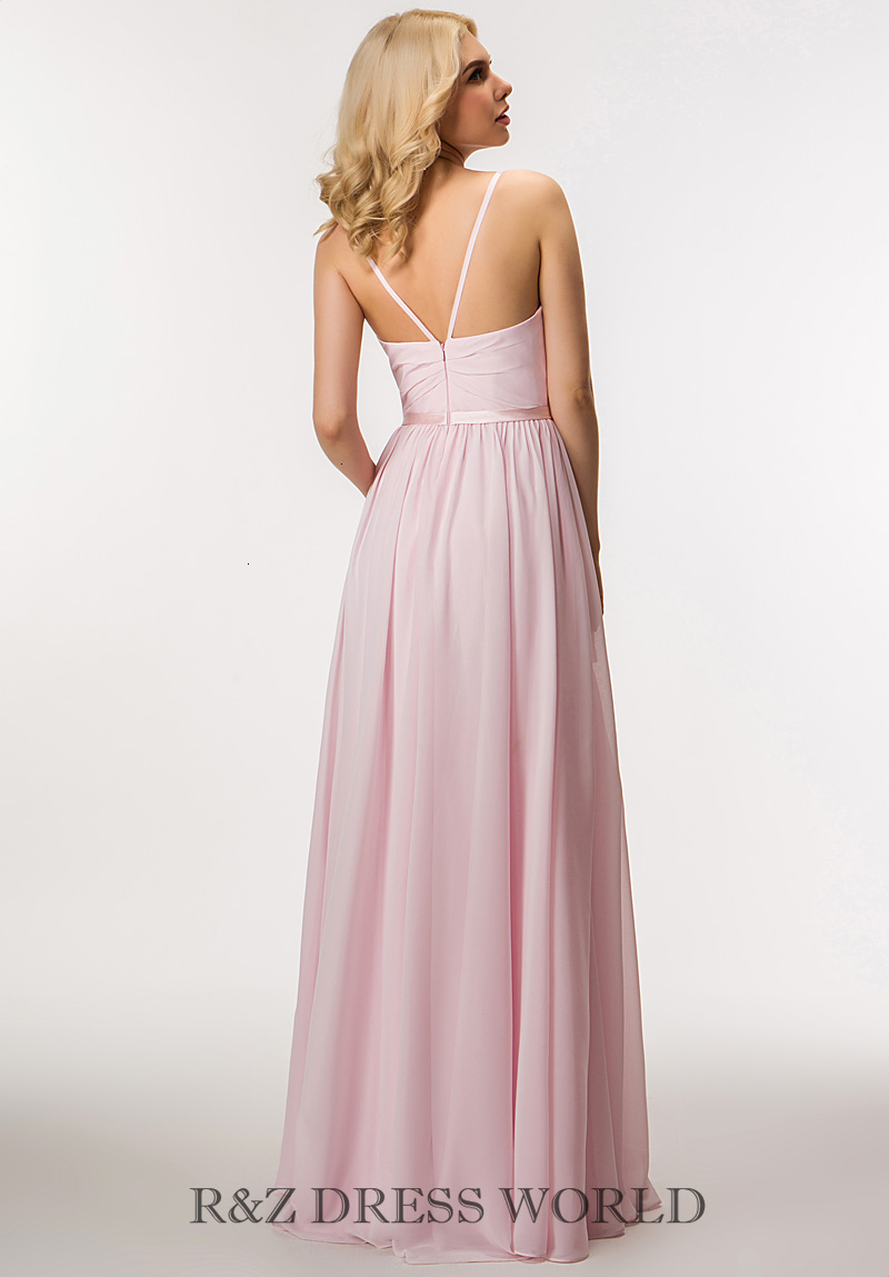 Baby pink chiffon dress with V neckline - Click Image to Close