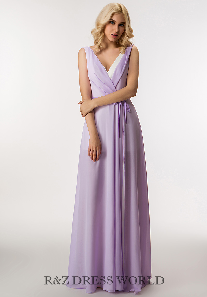Lilac chiffon dress with high side slits - Click Image to Close