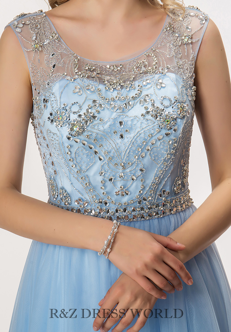 Baby blue prom dress with key hole back - Click Image to Close