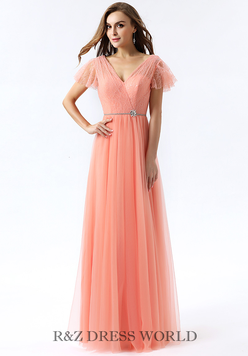 Coral dress with ruffled sleeve
