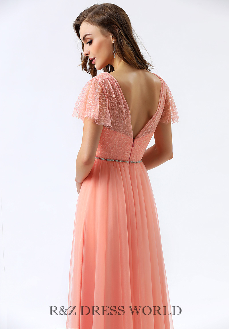 Coral dress with ruffled sleeve