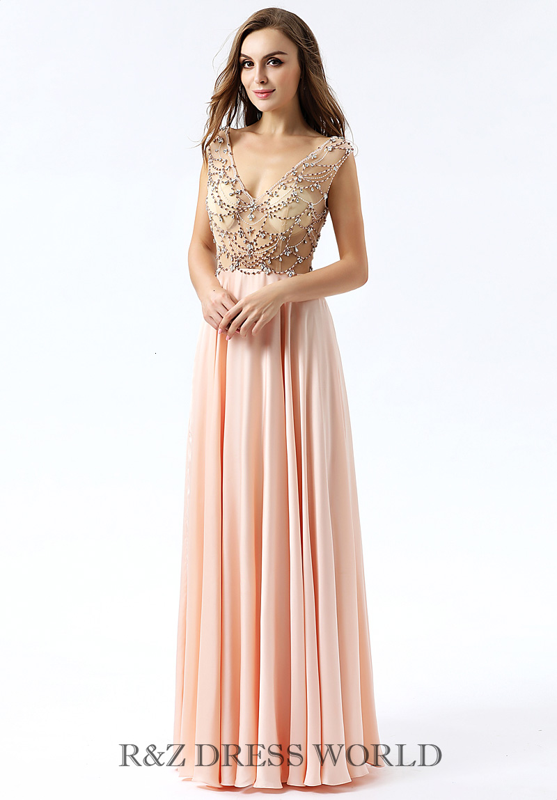 Peach chiffon dress with embroidery top