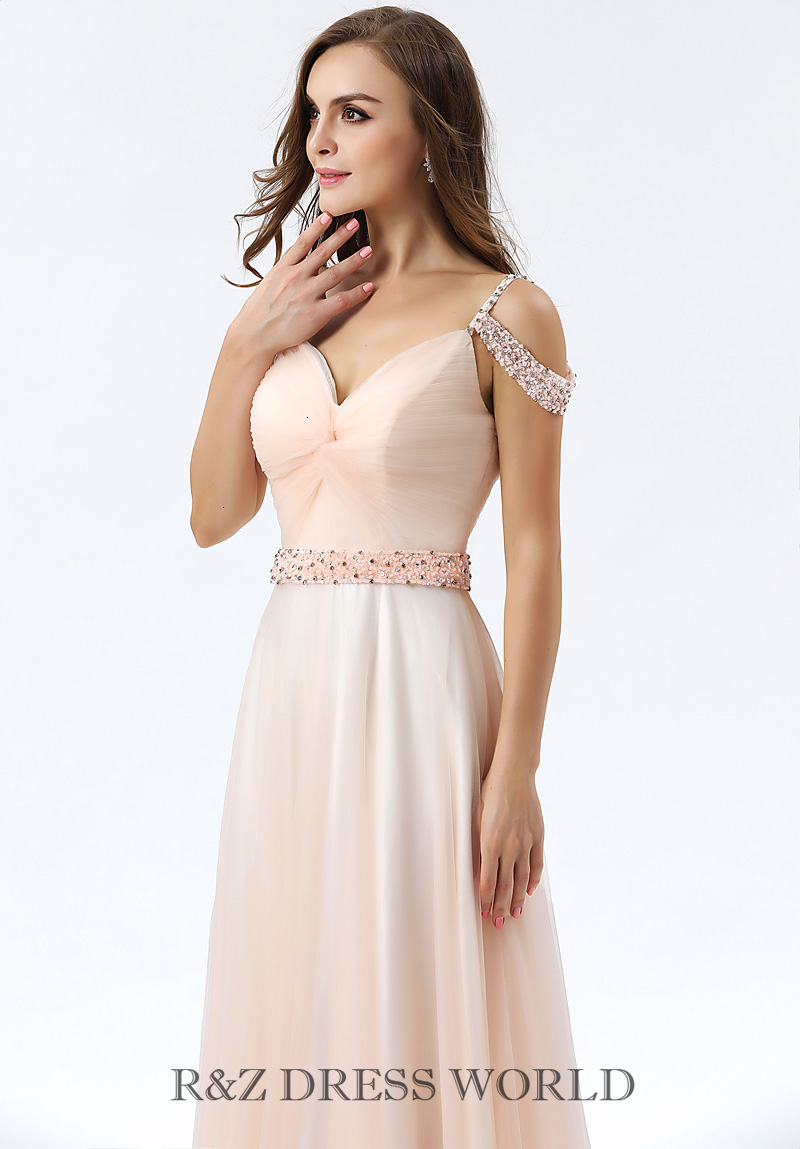 (image for) Pale pink chiffon dress with full beading offer shoulder straps