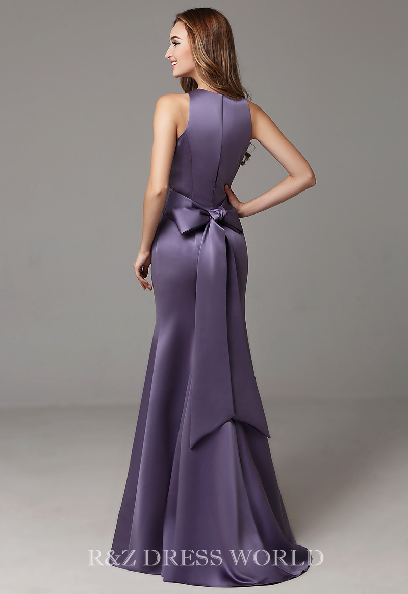 Dark lavender satin fishtail dress