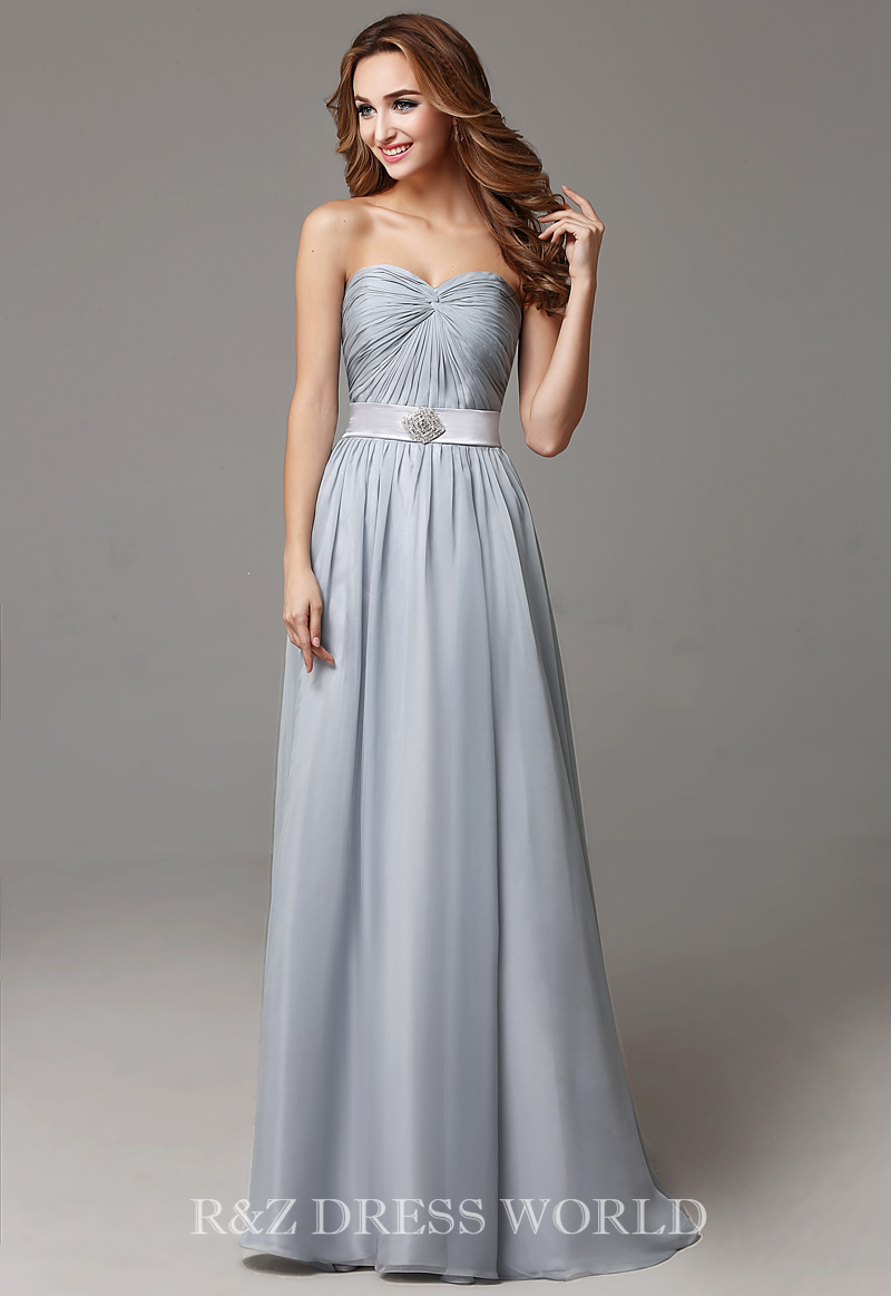 (image for) Silver grey chiffond dress with silver brooch on waist