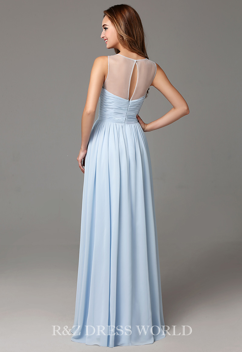 (image for) Pale blue chiffon dress with illusion neckline