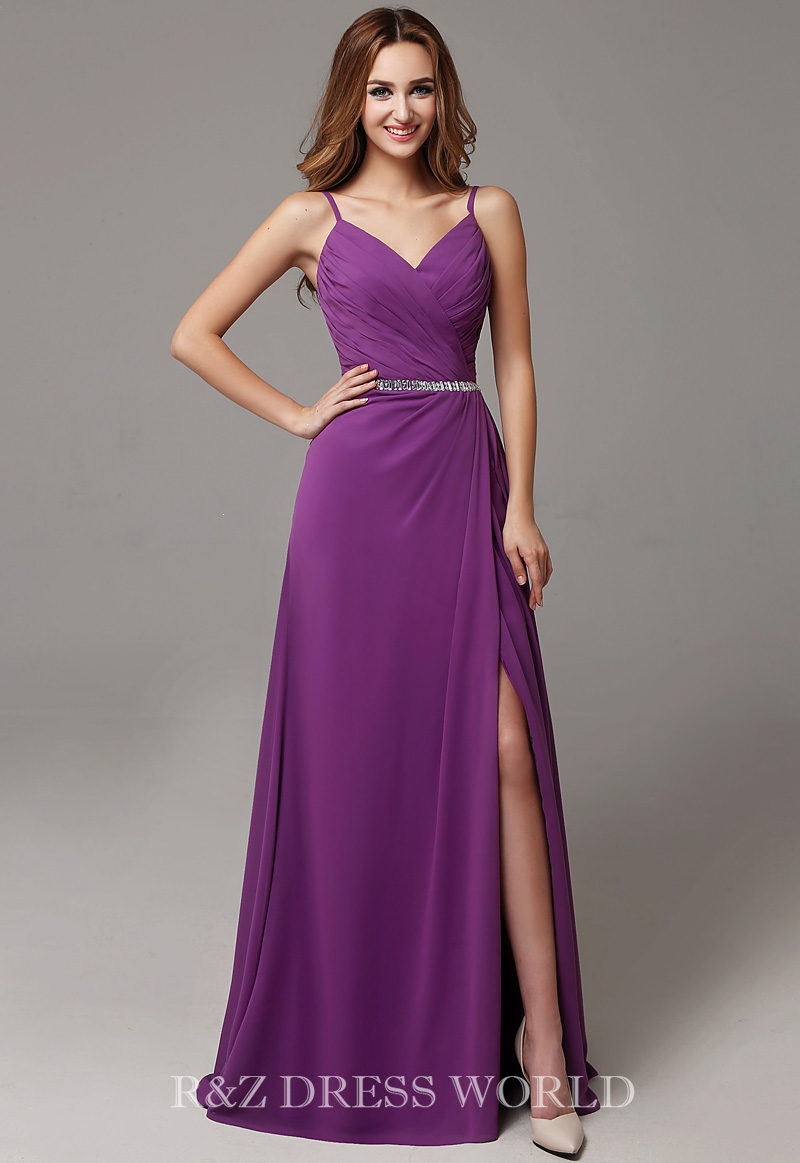Purple chiffon dress with silver beading waistband