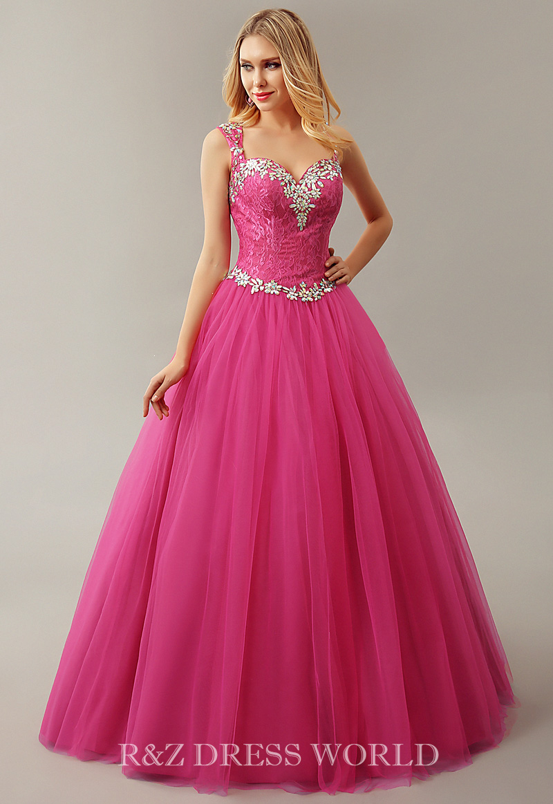 Hot pink dress with beaded neckline - Click Image to Close