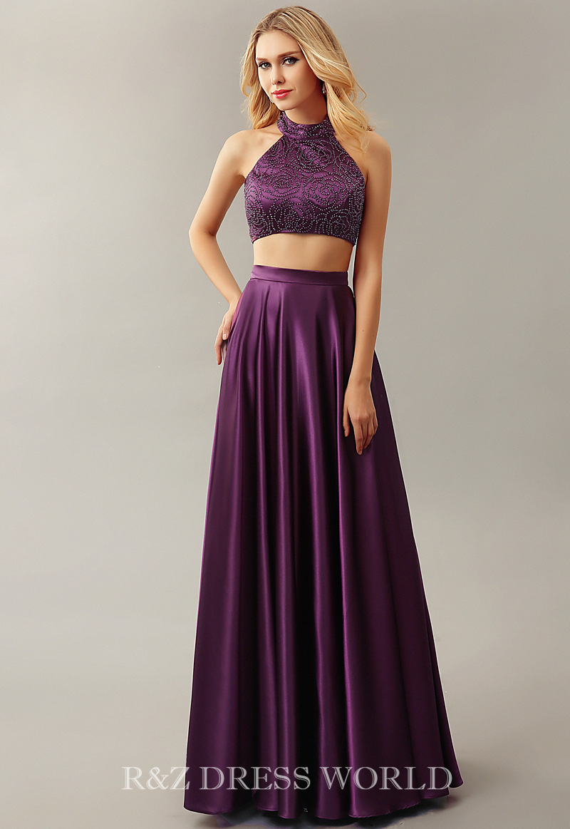(image for) Purple high shinny two piece prom dress