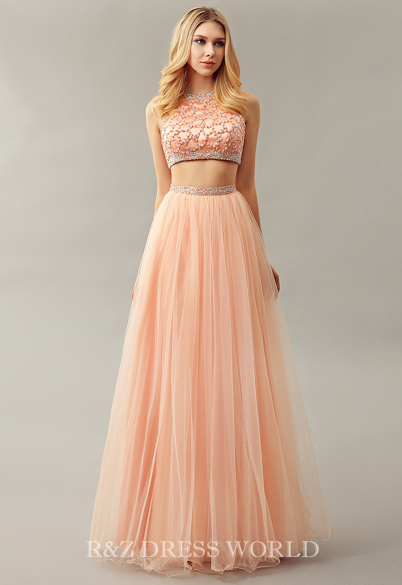 (image for) Peach two piece prom dress